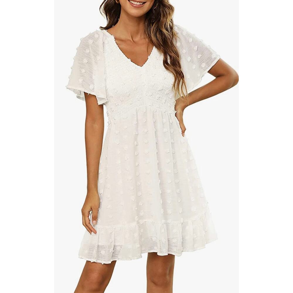 V Neck, Flutter Sleeve Mini Dress- Size Large (12-14)